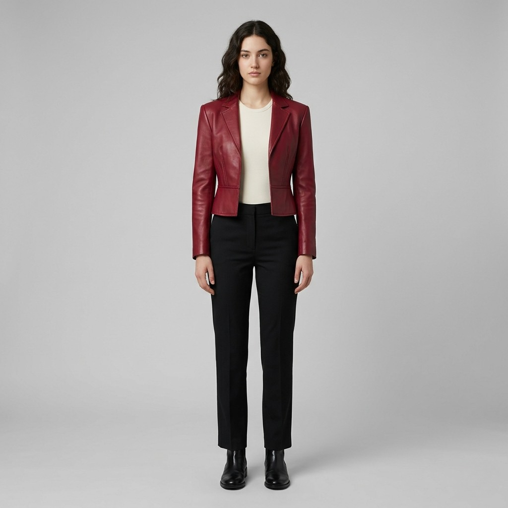 Women's Cropped Faux-Leather Blazer