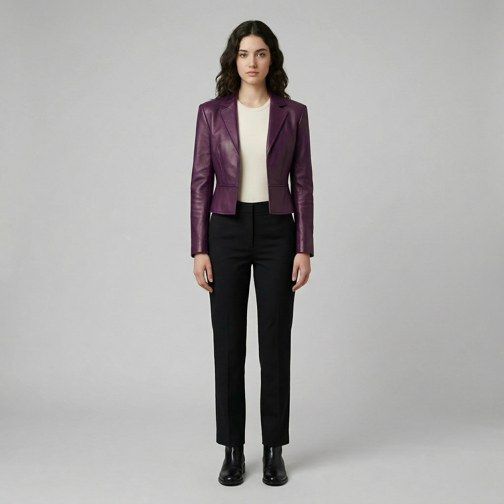 Women's Cropped Faux-Leather Blazer