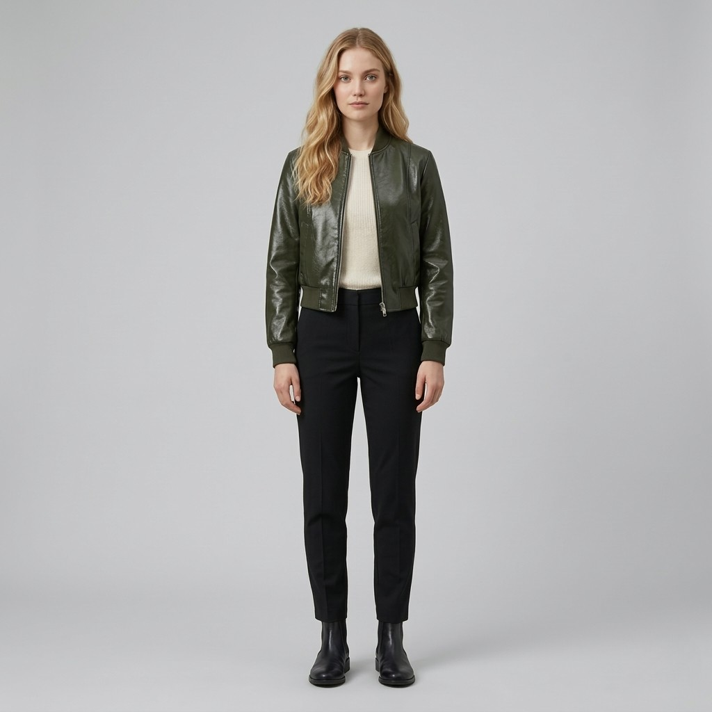 Women's Faux-Leather Bomber Jacket