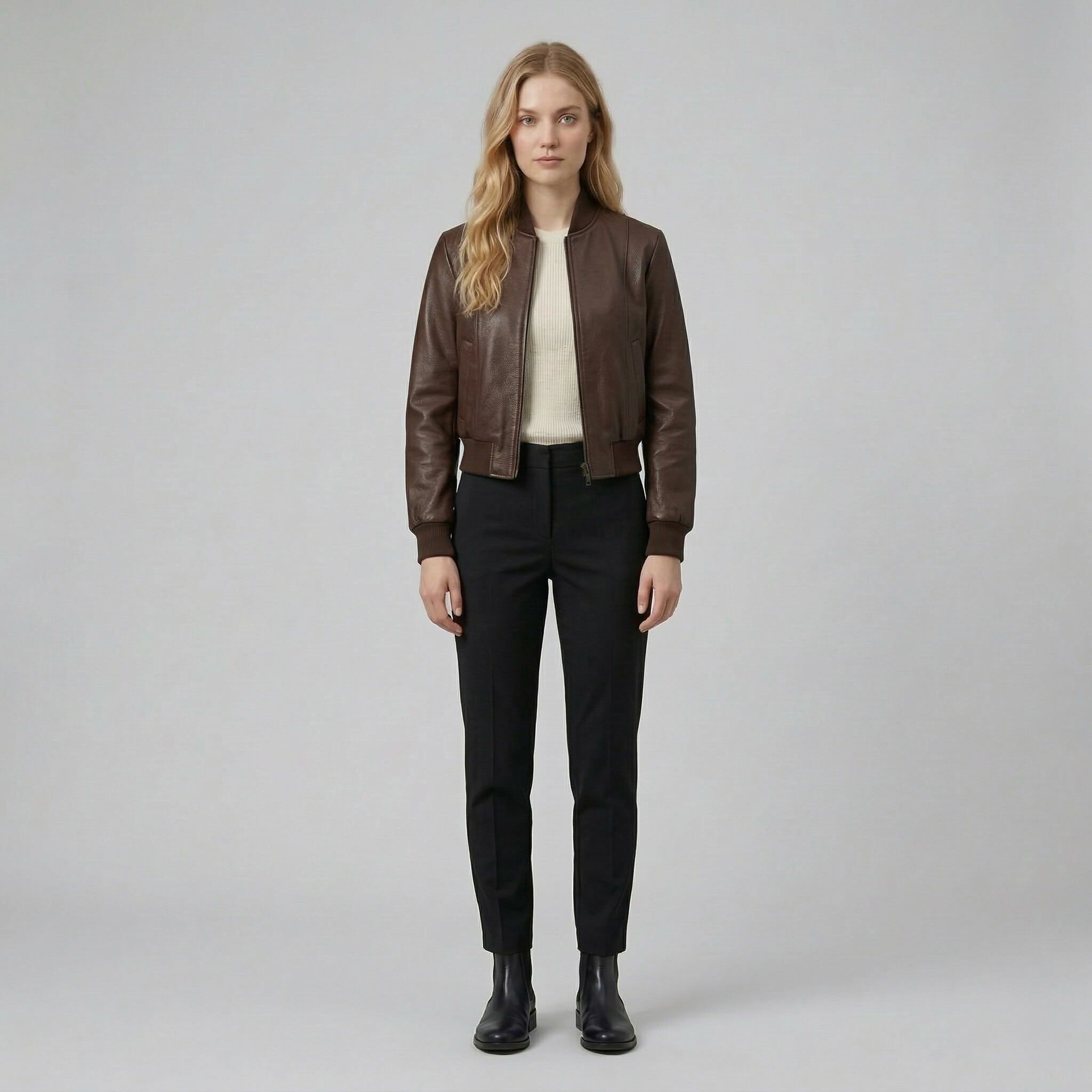 Women's Faux-Leather Bomber Jacket