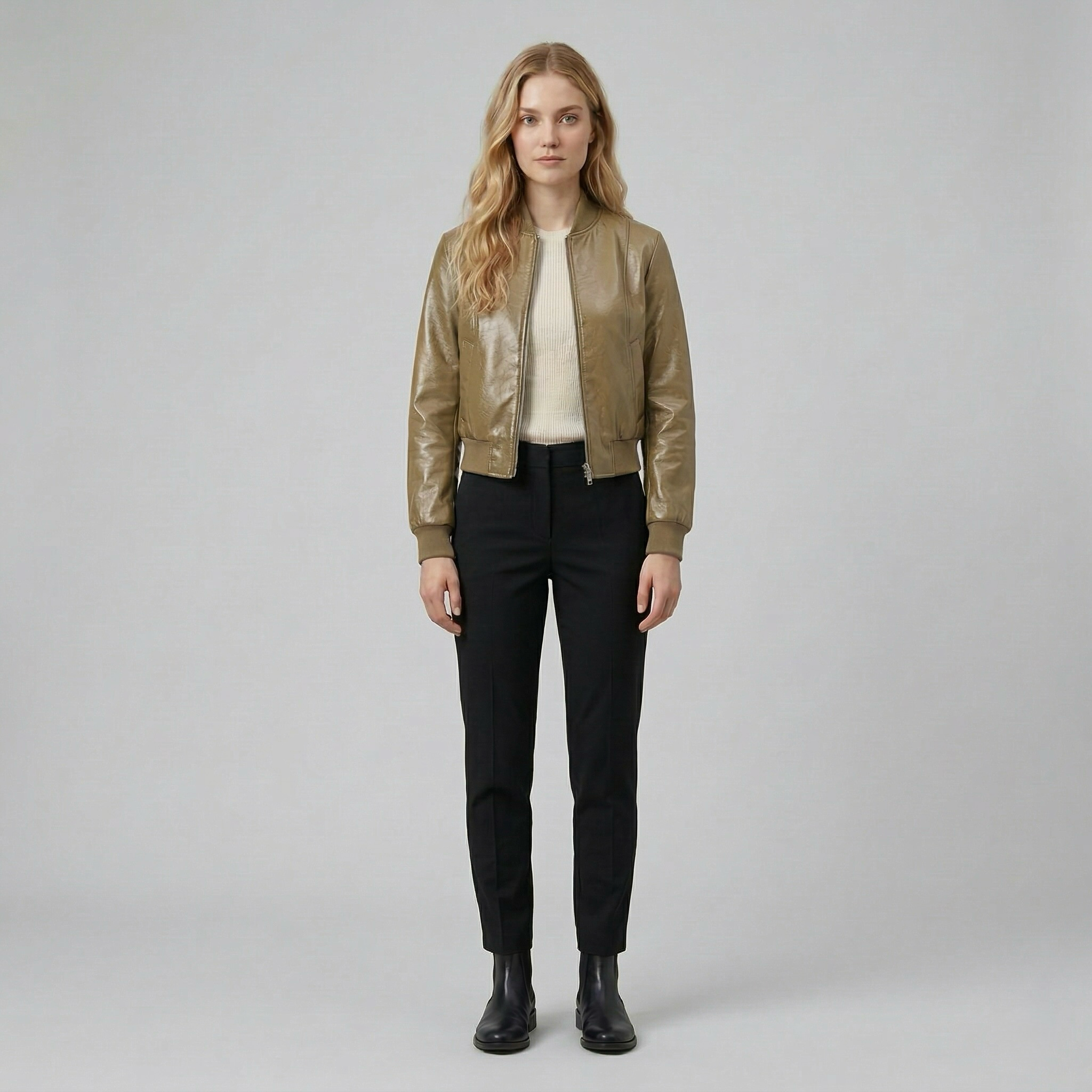 Women's Faux-Leather Bomber Jacket