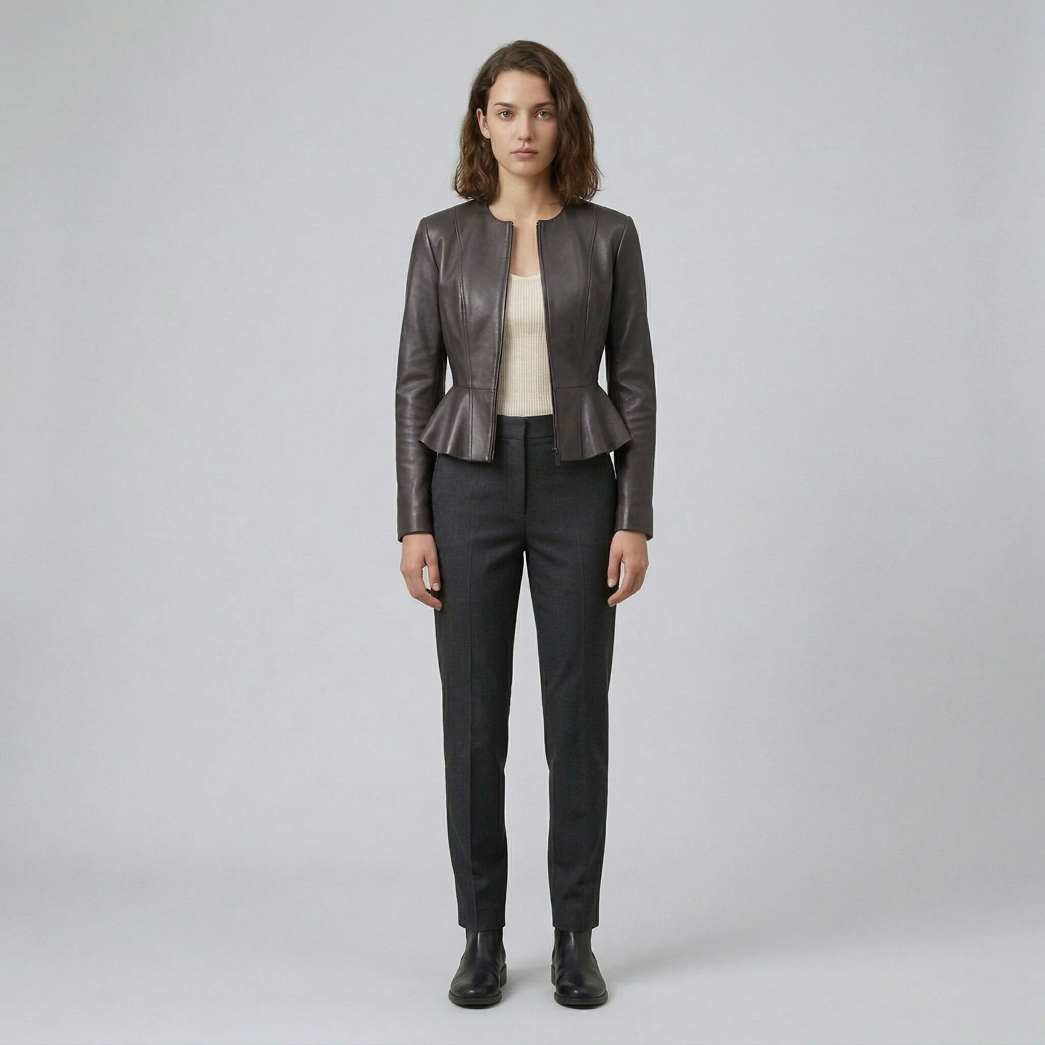 Women's Peplum Faux-Leather Jacket