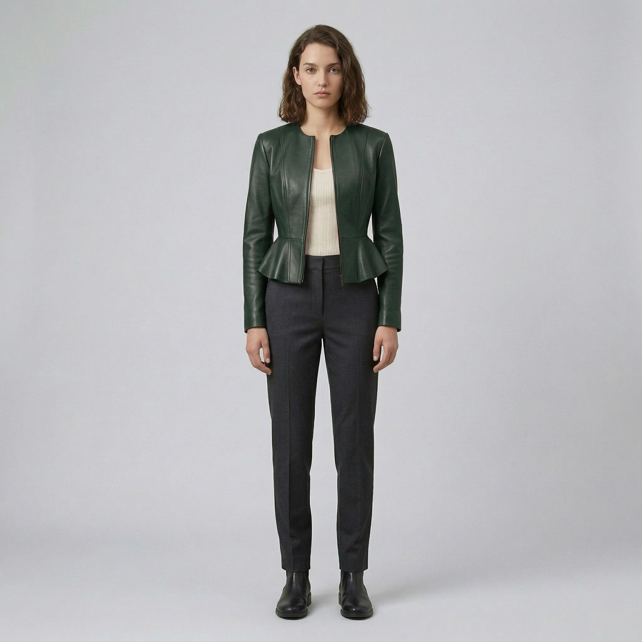 Women's Peplum Faux-Leather Jacket