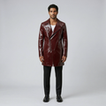 Men's Glossy Faux-Leather Overcoat