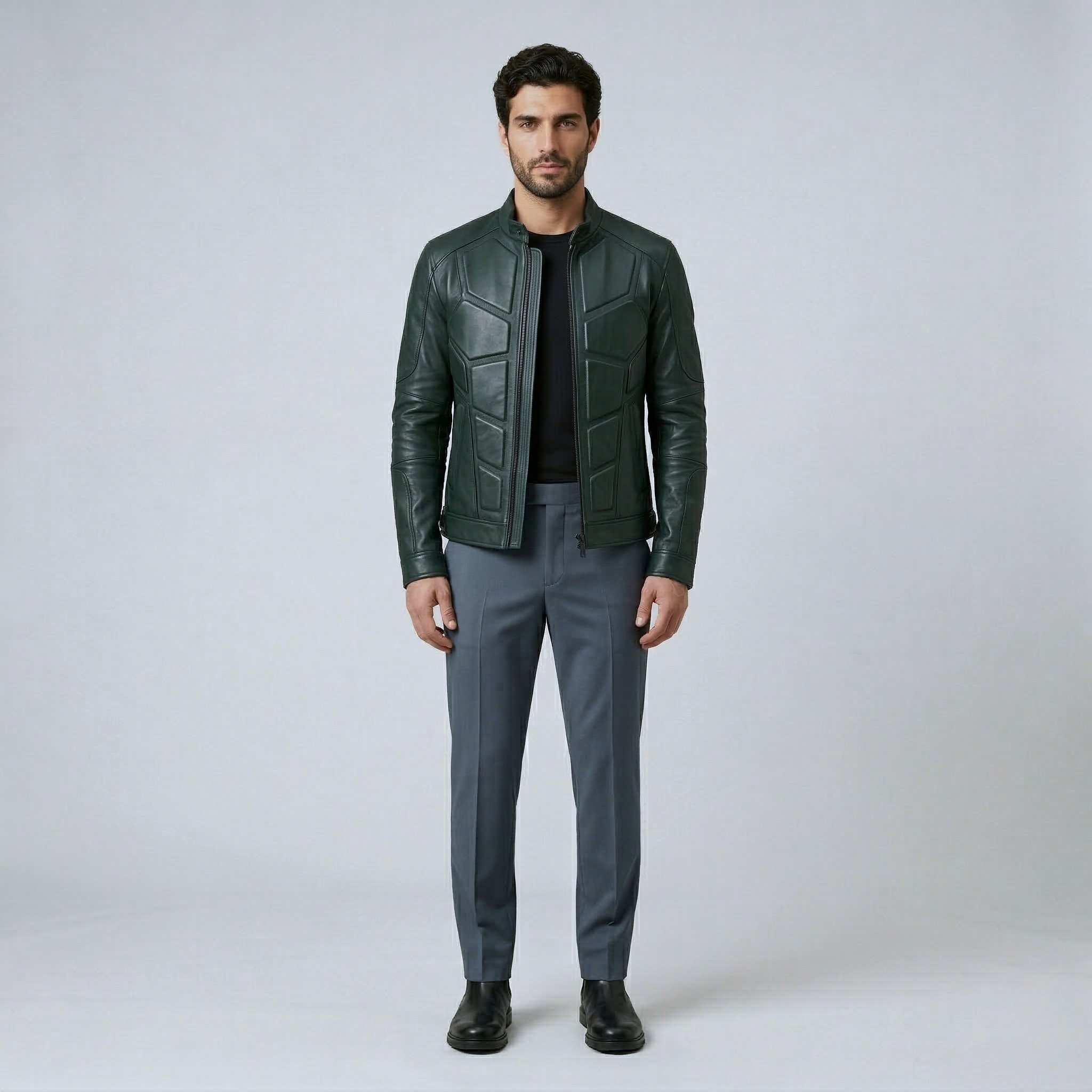 Men's Panel-Cut Faux-Leather Jacket