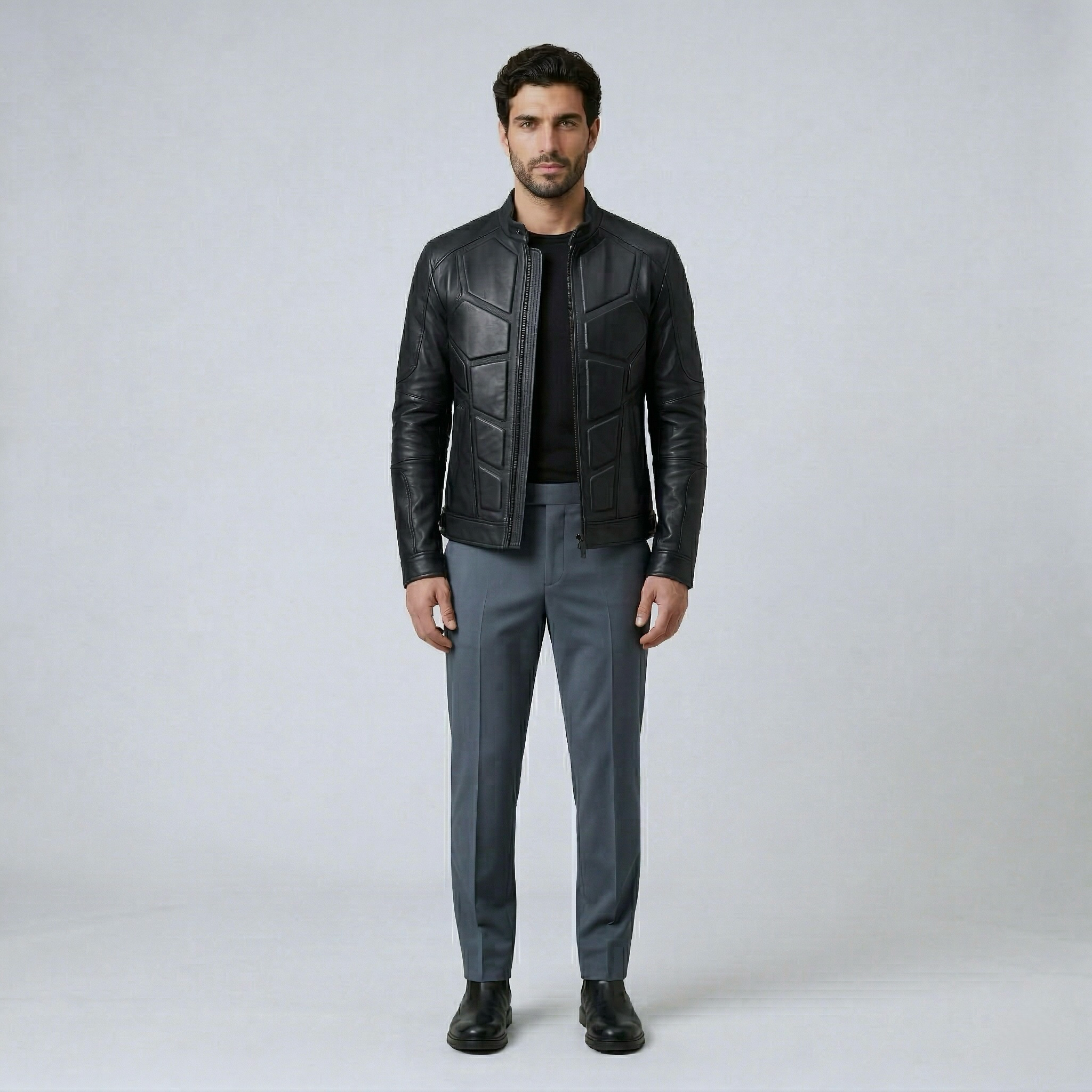 Men's Panel-Cut Faux-Leather Jacket