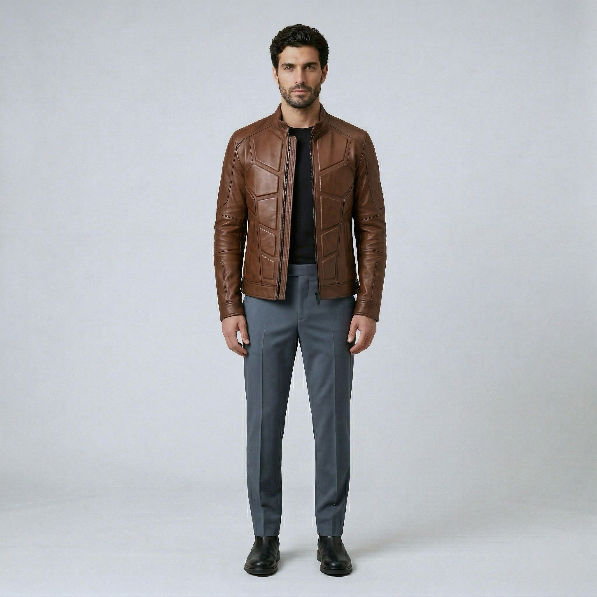 Men's Panel-Cut Faux-Leather Jacket
