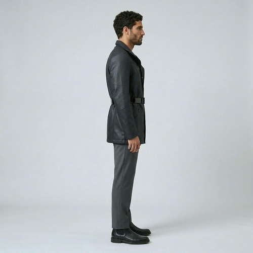 Men's Belted Faux-Leather Moto Jacket