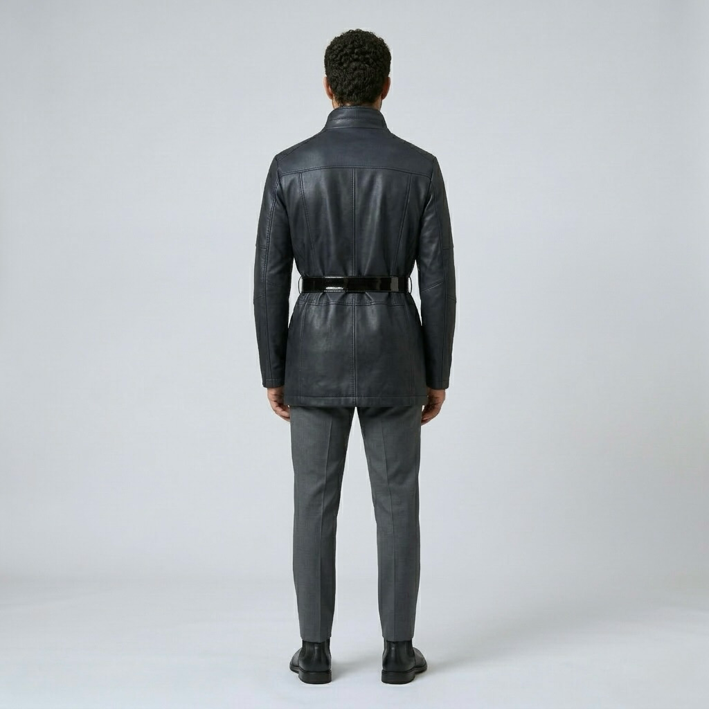 Men's Belted Faux-Leather Moto Jacket